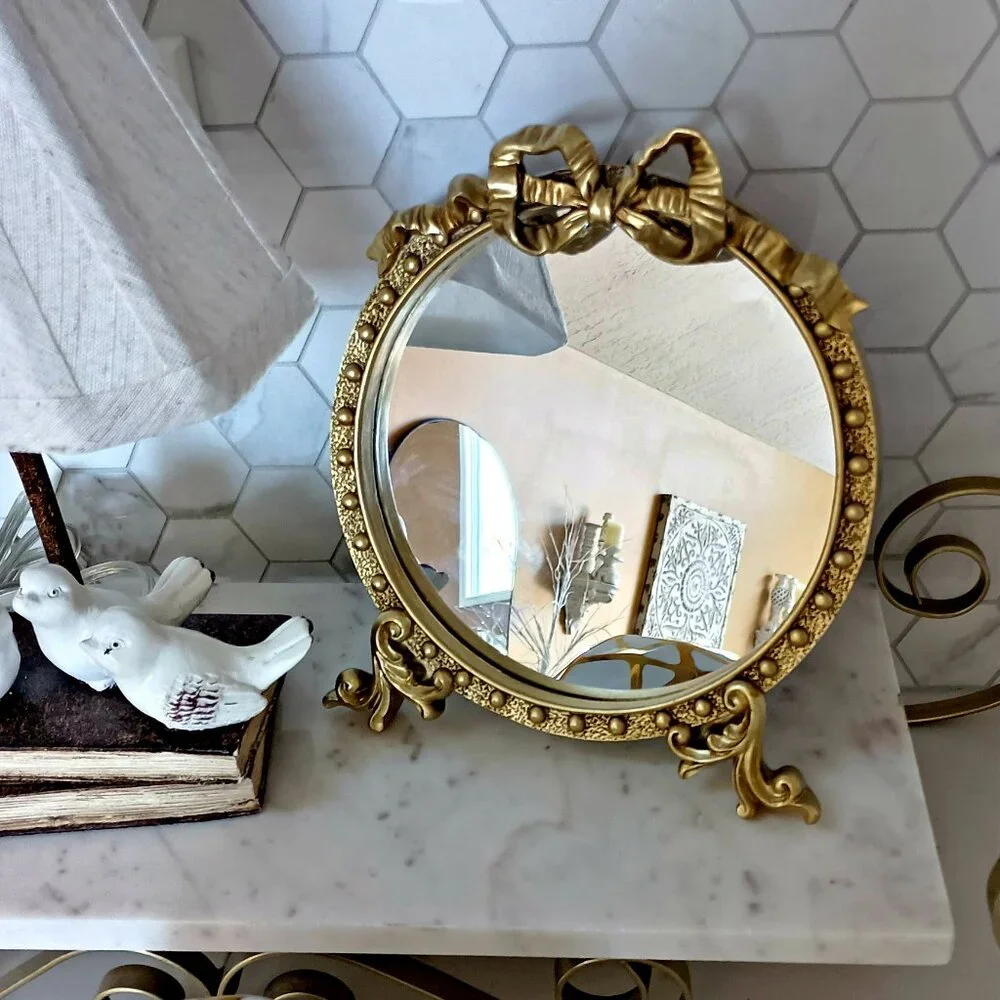 NEW! SHABBY CHIC RIBBON BOW TOP STANDING MIRROR